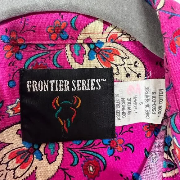 VTG Wrangler Frontier Series Women's Button Down Shirt Floral Western Pink Small - Picture 4 of 9